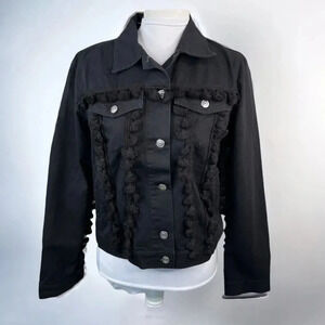 Free the Roses Black Jean Jacket With Tassels Button Front NEW Size S